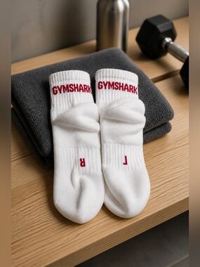 NWOT Gymshark Unisex Quarter Socks White with Pink Logo Yoga - Size Medium